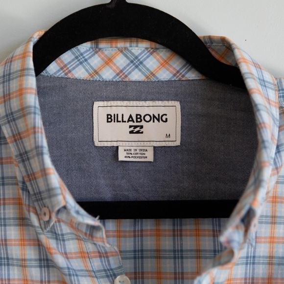 Billabong orange/blue/white plaid shirt-M - Picture 3 of 4